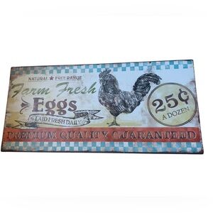 BURTON + BURTON Farm Fresh Eggs 25 Cent A Dozen Vintage Style Metal Sign Hen